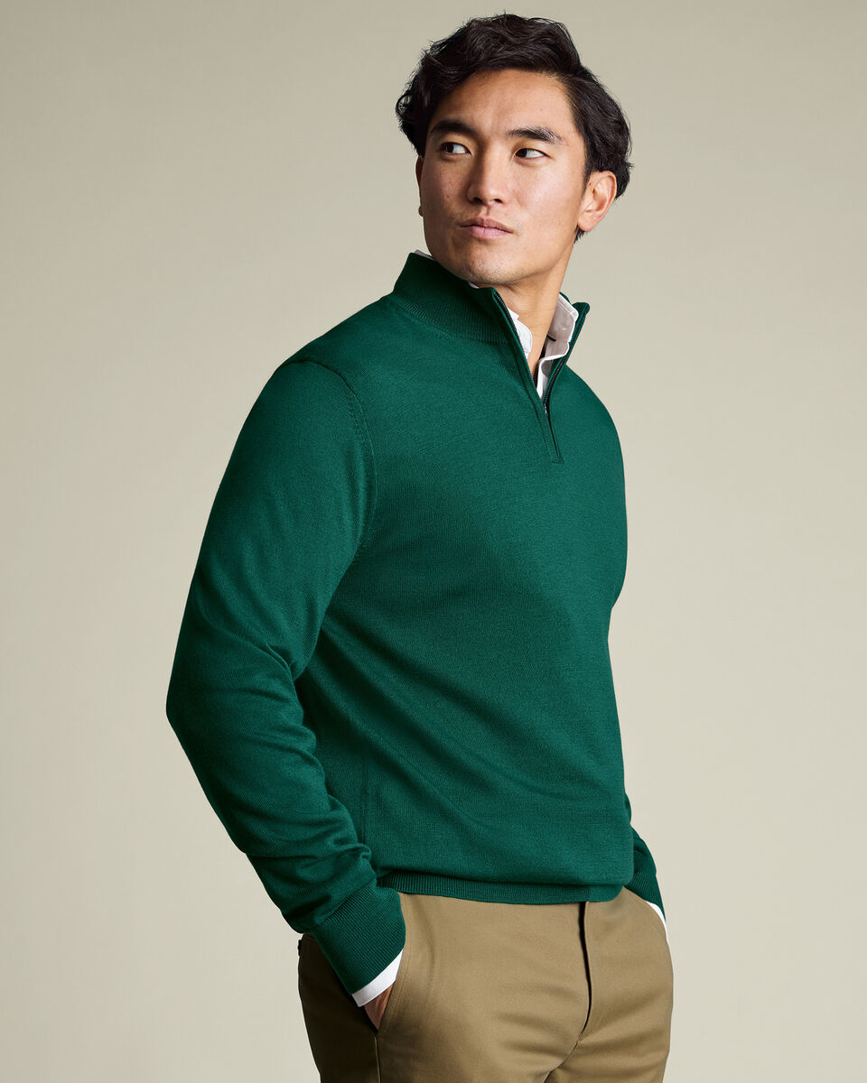 Pure Merino Quarter Zip Sweater – Green