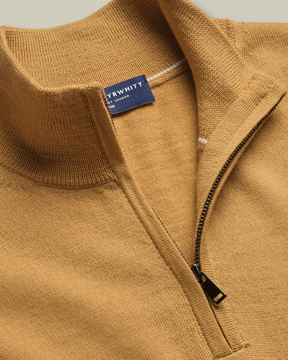 Pure Merino Quarter Zip Sweater – Camel