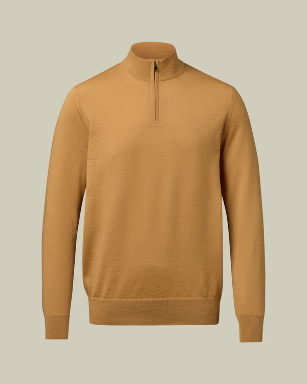 Pure Merino Quarter Zip Sweater – Camel