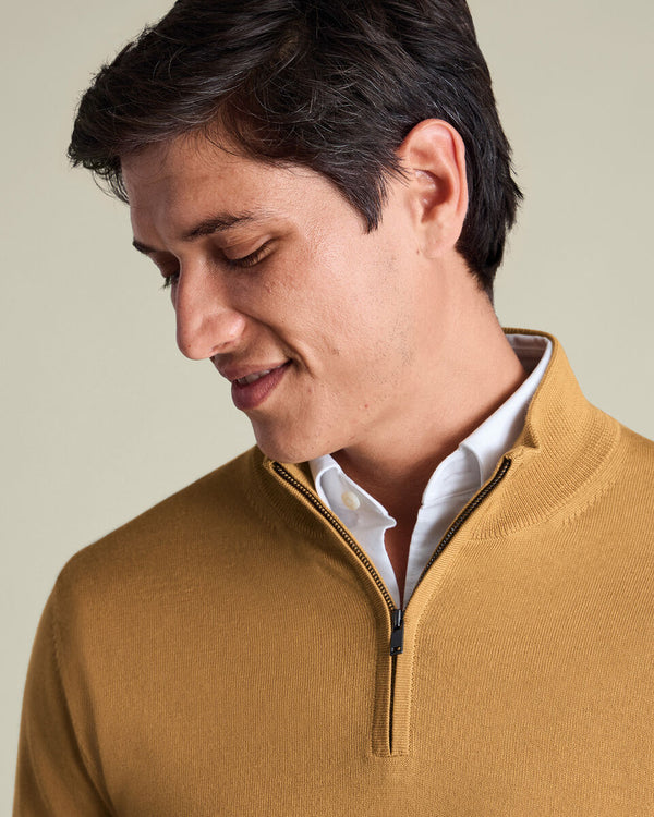 Pure Merino Quarter Zip Sweater – Camel