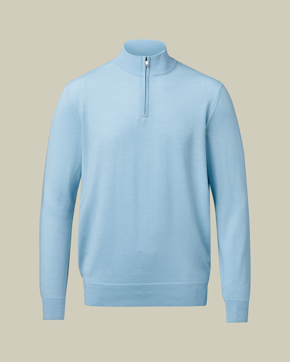 Pure Merino Quarter Zip Sweater – Ice Blue