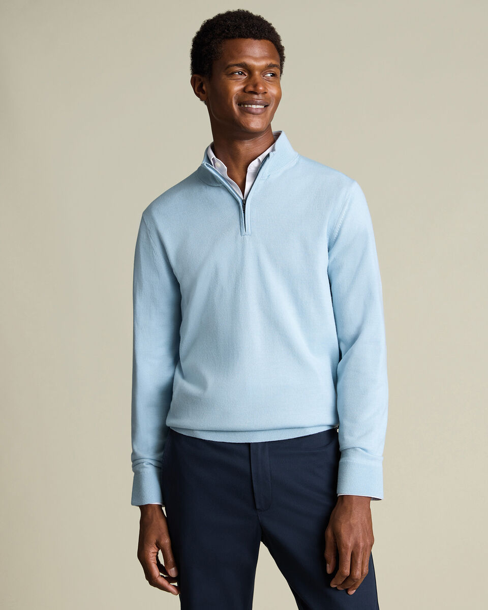 Pure Merino Quarter Zip Sweater – Ice Blue