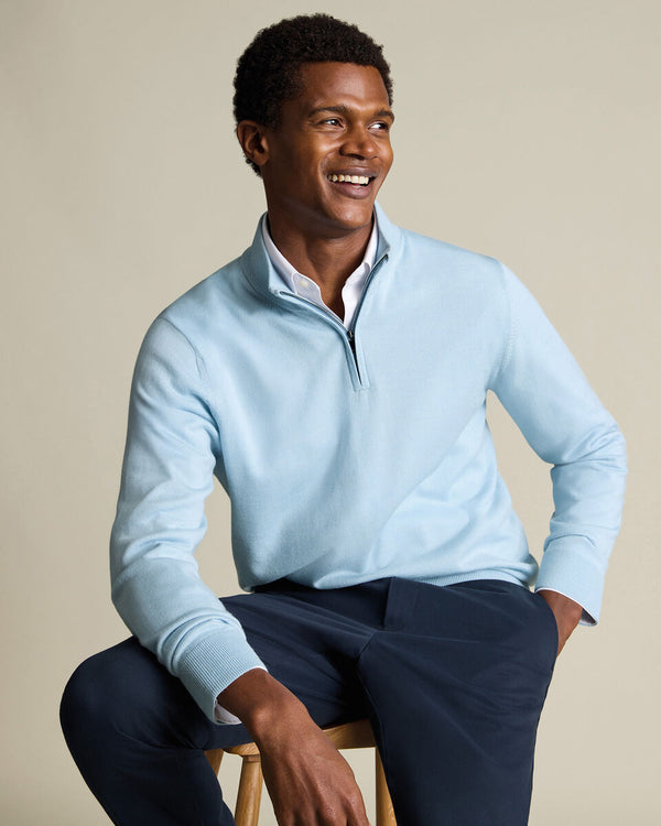 Pure Merino Quarter Zip Sweater – Ice Blue