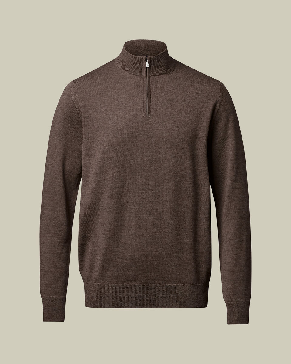Pure Merino Quarter Zip Sweater – Mocha