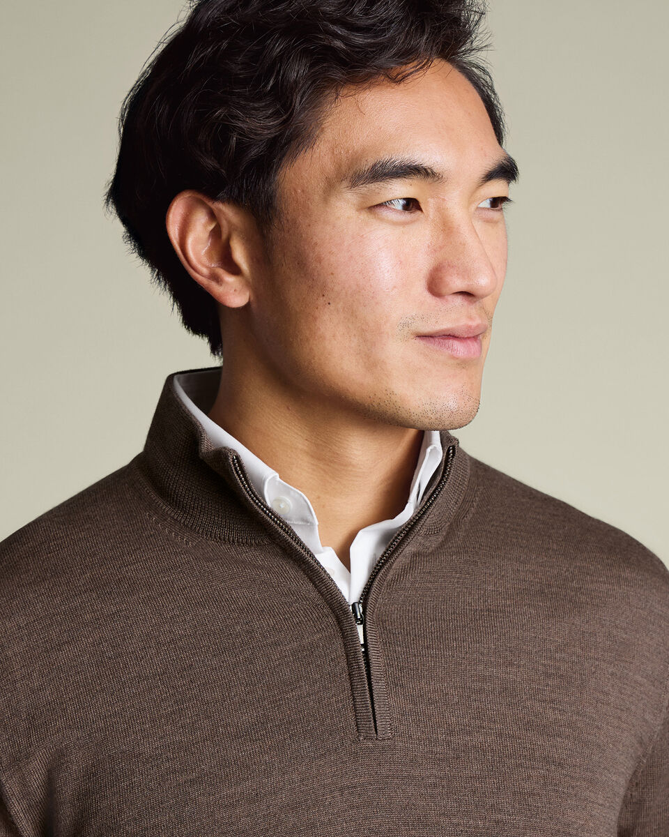 Pure Merino Quarter Zip Sweater – Mocha