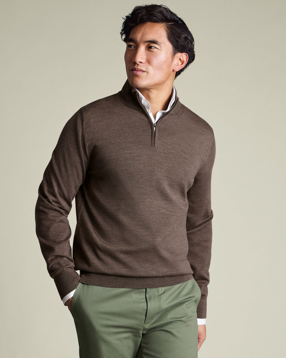 Pure Merino Quarter Zip Sweater – Mocha