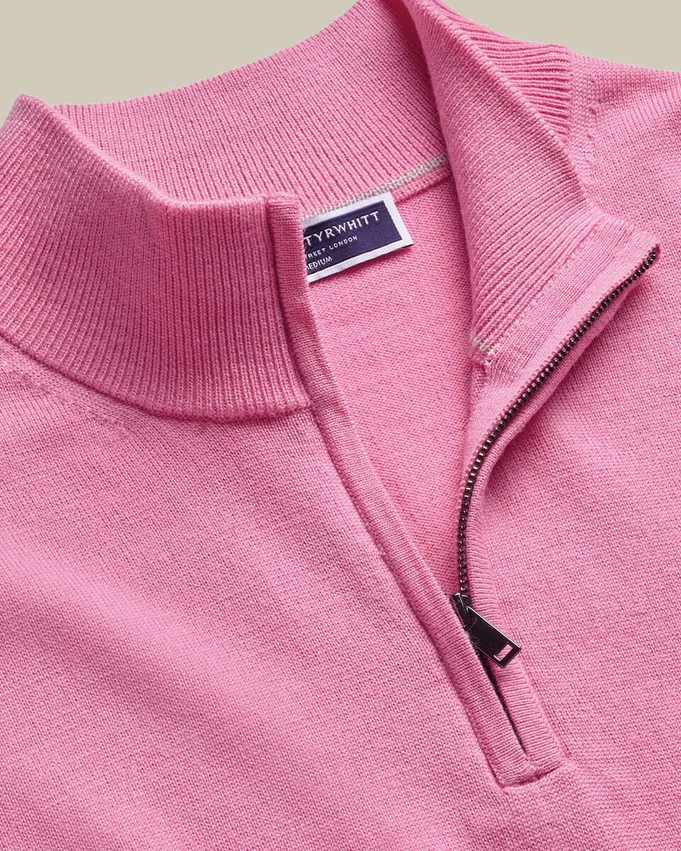 Pure Merino Quarter Zip Sweater – Pink