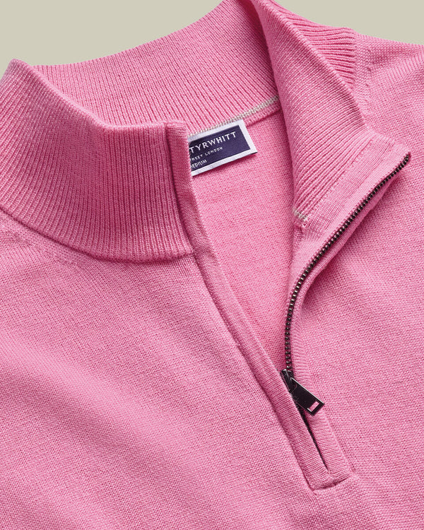 Pure Merino Quarter Zip Sweater – Pink