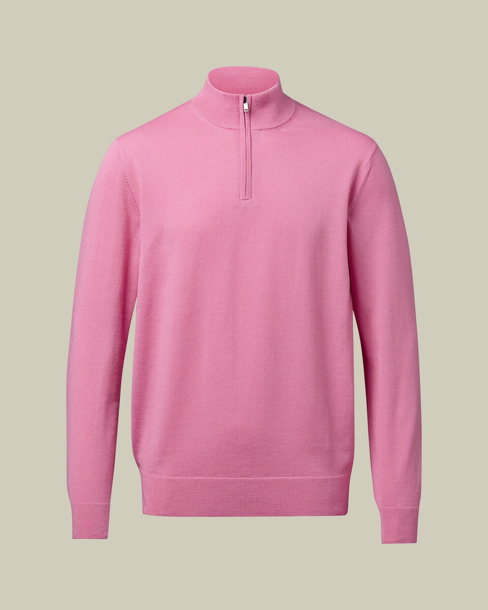 Pure Merino Quarter Zip Sweater – Pink