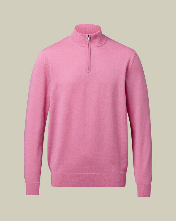 Pure Merino Quarter Zip Sweater – Pink
