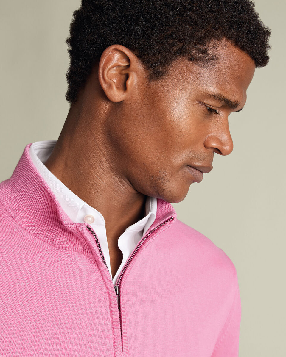 Pure Merino Quarter Zip Sweater – Pink