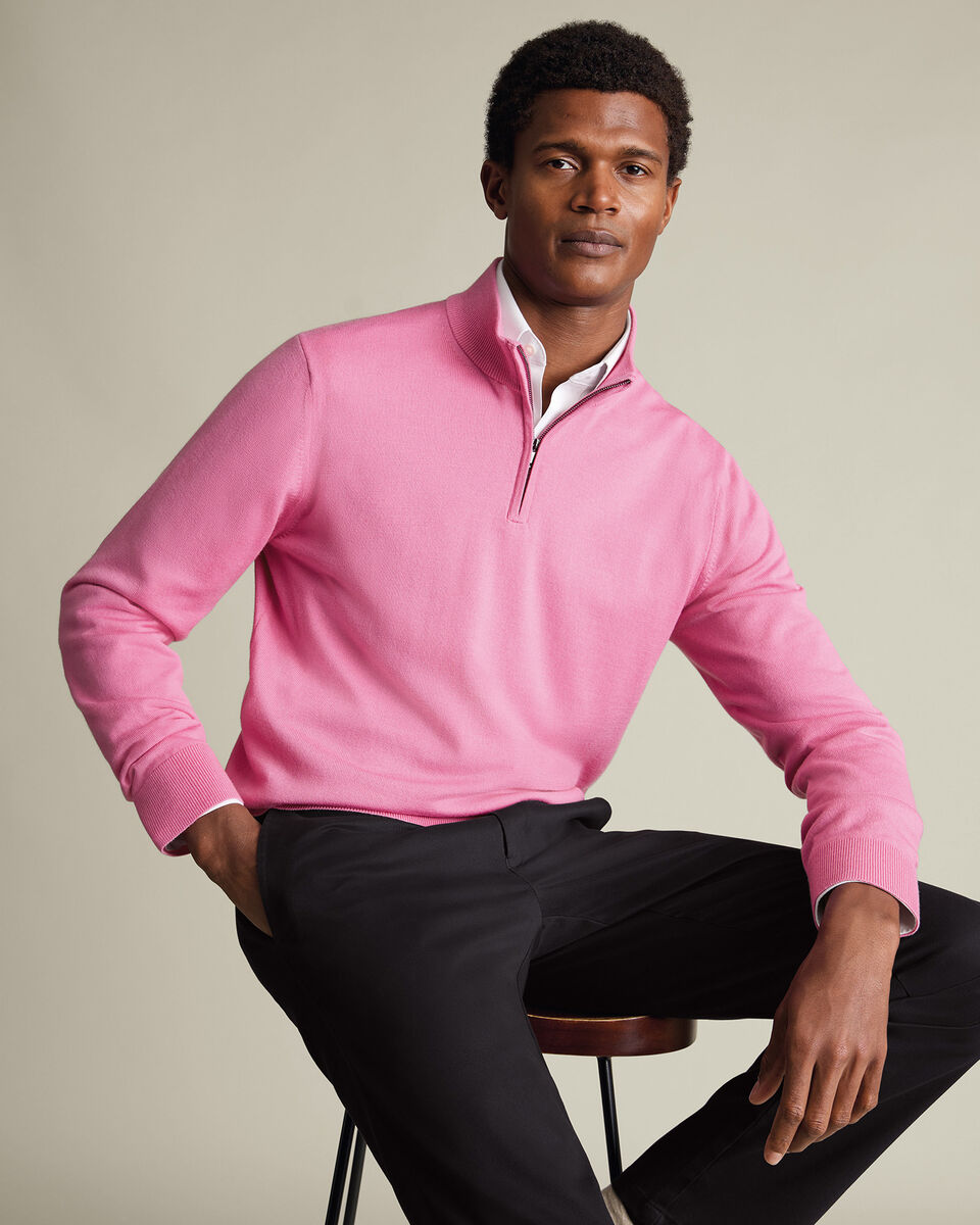 Pure Merino Quarter Zip Sweater – Pink Main image