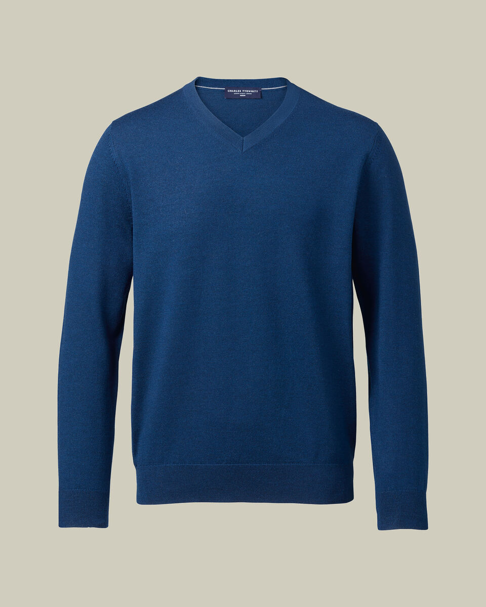 Pure Merino V-Neck Sweater - Royal Blue