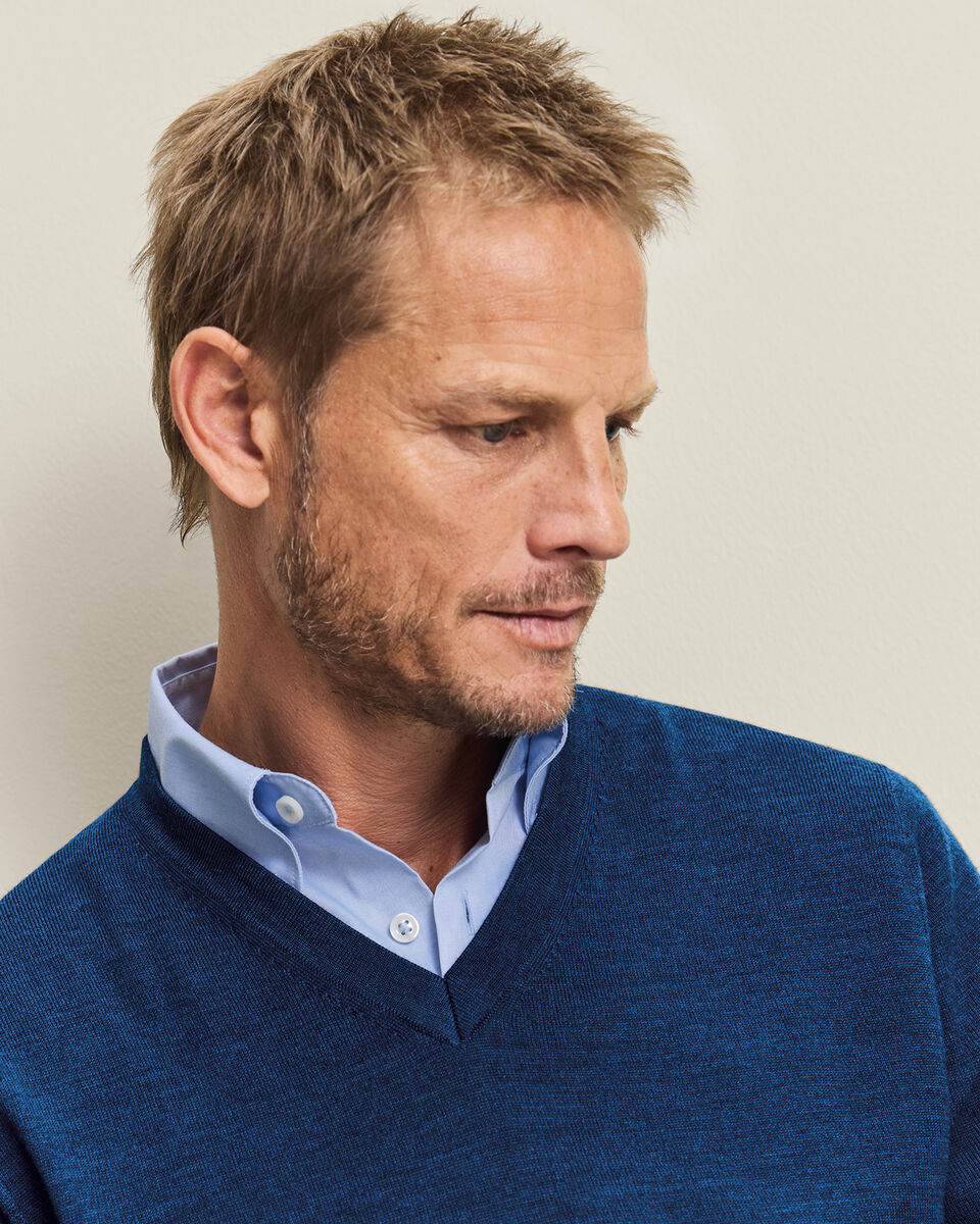 Pure Merino V-Neck Sweater - Royal Blue