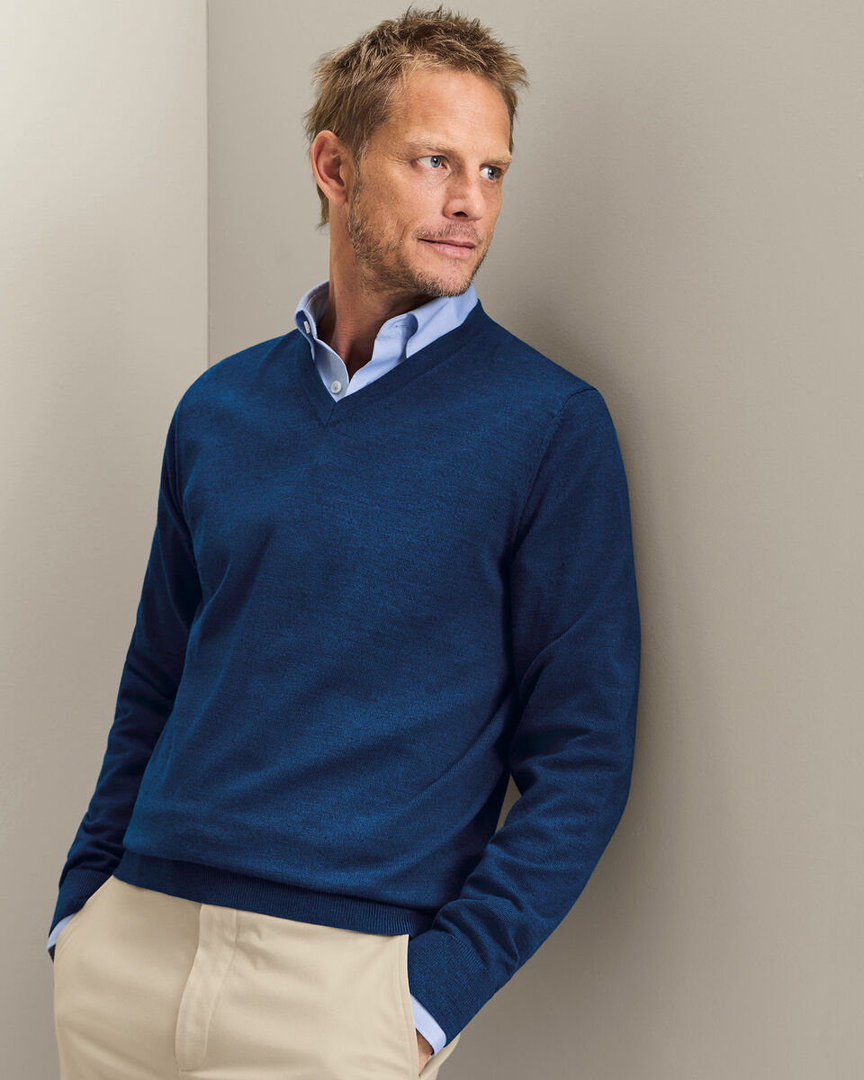 Pure Merino V-Neck Sweater - Royal Blue
