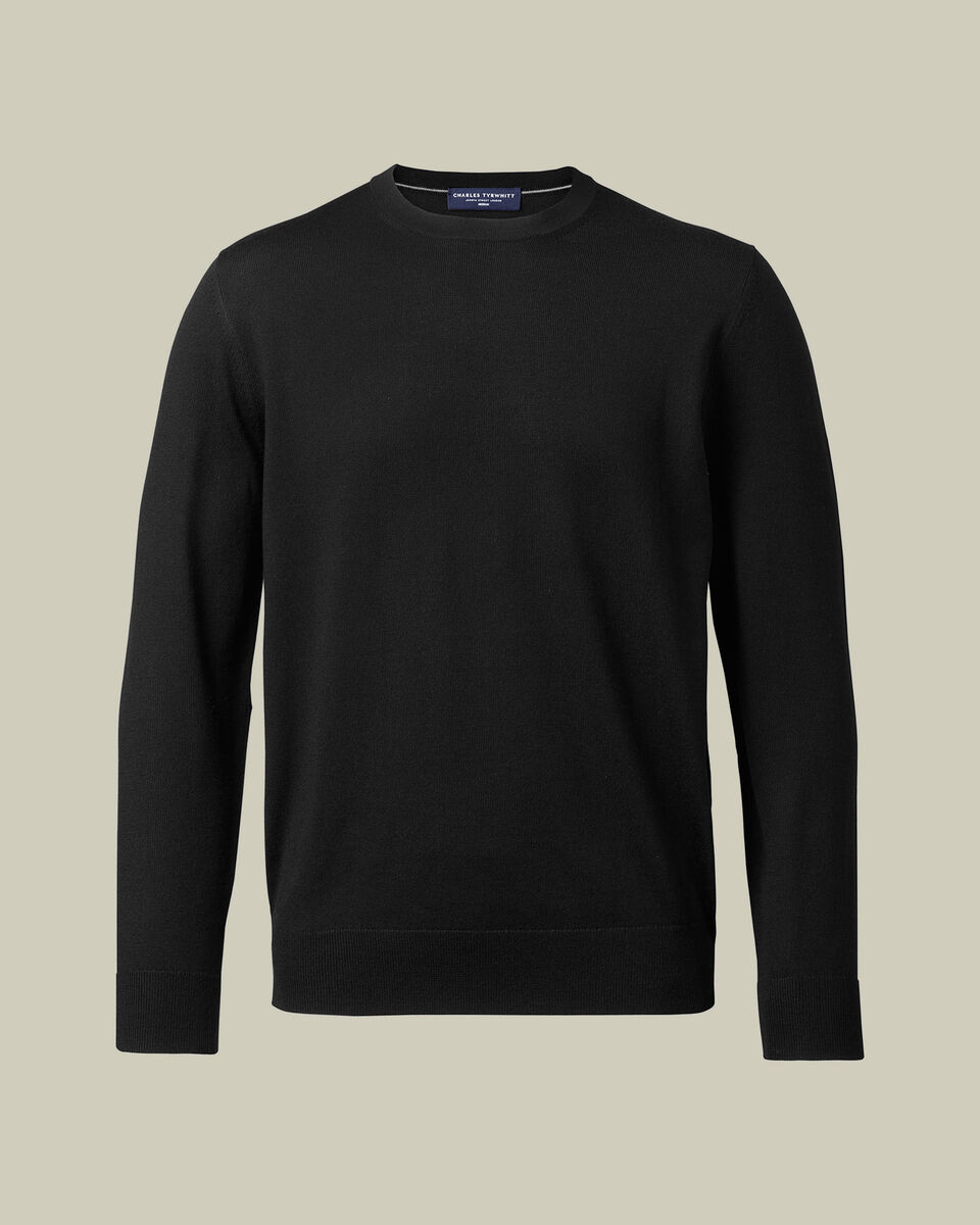Pure Merino Crew Neck Sweater - Black