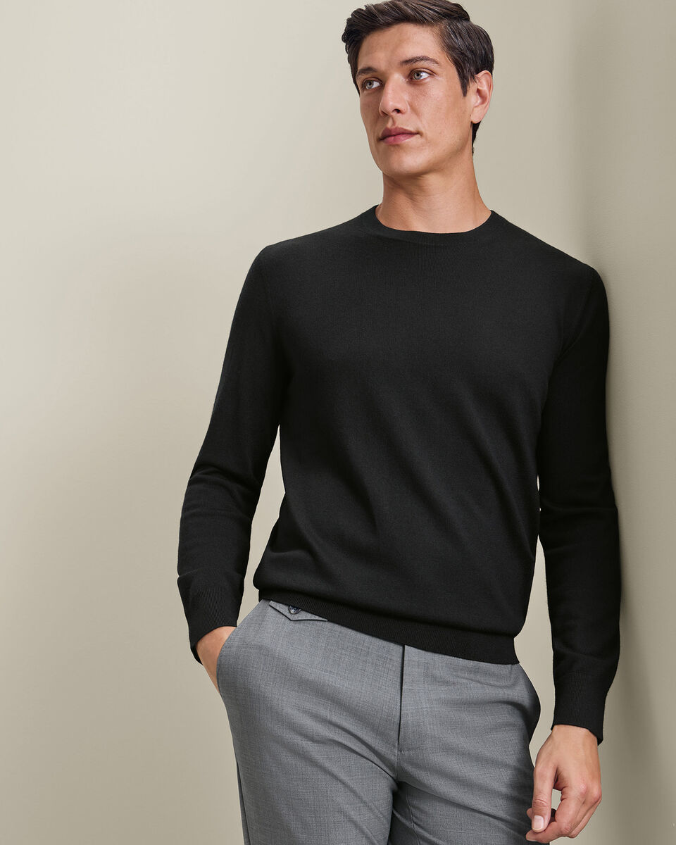 Pure Merino Crew Neck Sweater - Black