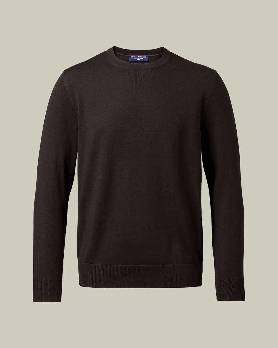 Pure Merino Crew Neck Sweater - Chocolate Brown