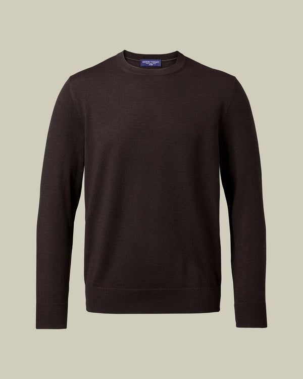 Pure Merino Crew Neck Sweater - Chocolate Brown