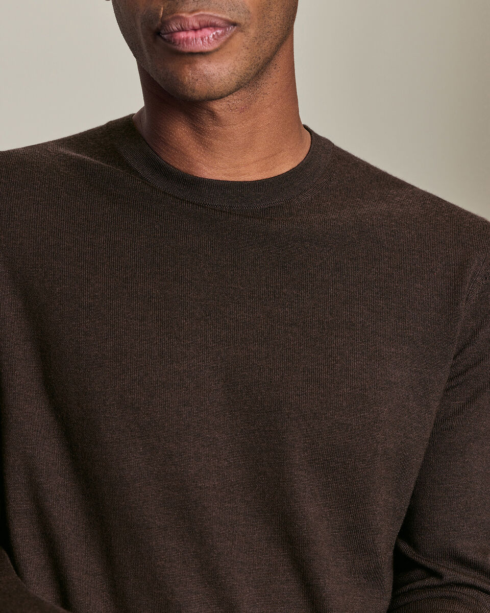 Pure Merino Crew Neck Sweater - Chocolate Brown