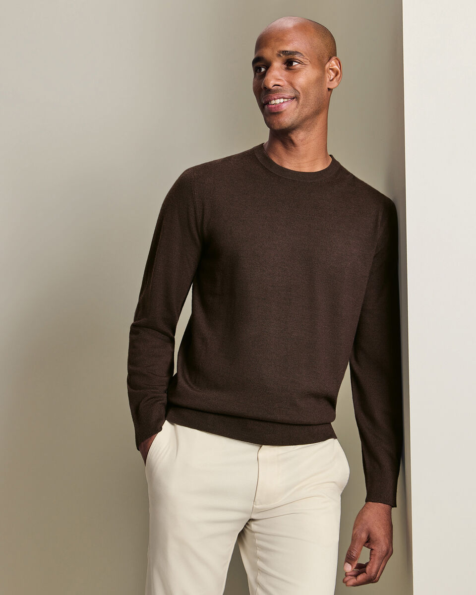Pure Merino Crew Neck Sweater - Chocolate Brown