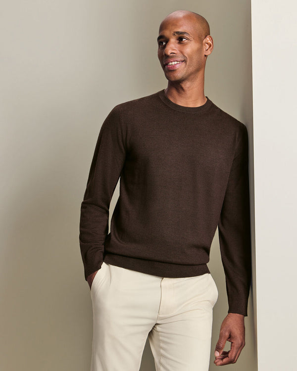 Pure Merino Crew Neck Sweater - Chocolate Brown
