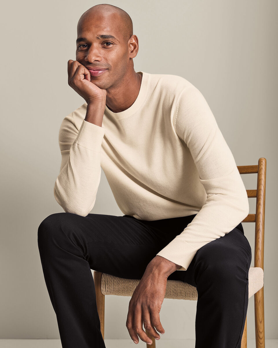 Pure Merino Crew Neck Sweater - Cream
