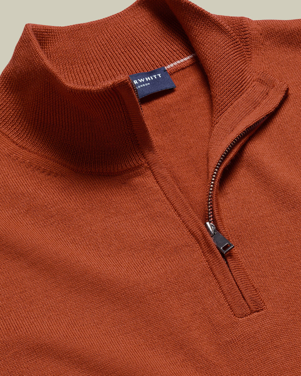 Pure Merino Quarter Zip Sweater - Orange