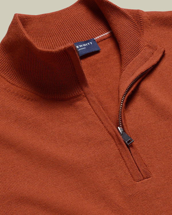 Pure Merino Quarter Zip Sweater - Orange