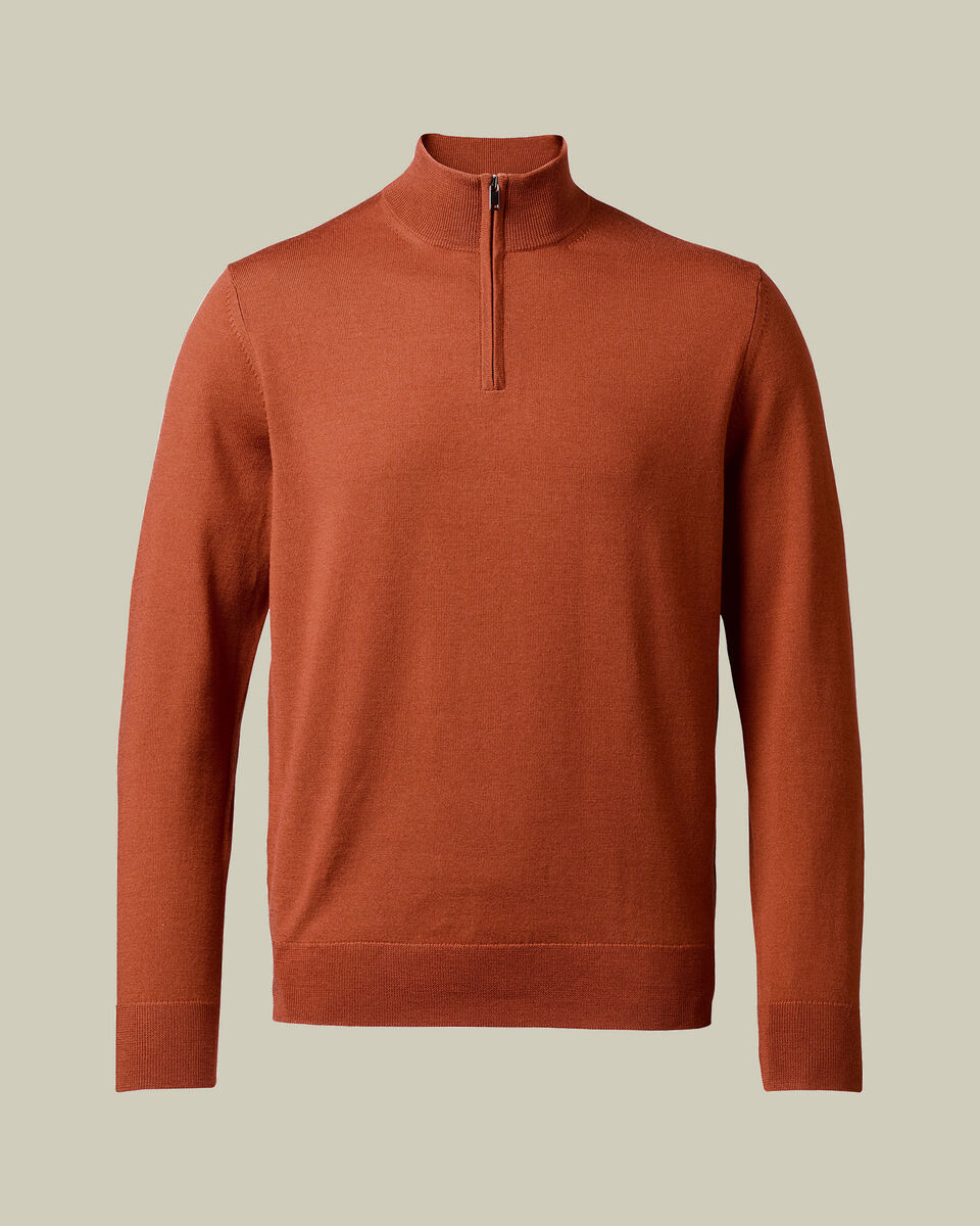 Pure Merino Quarter Zip Sweater - Orange