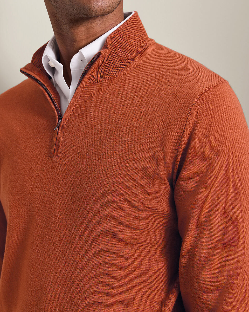Pure Merino Quarter Zip Sweater - Orange
