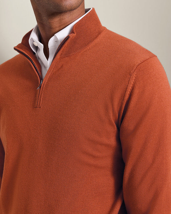 Pure Merino Quarter Zip Sweater - Orange