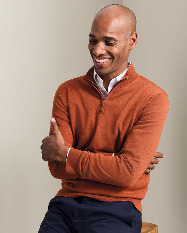 Pure Merino Quarter Zip Sweater - Orange