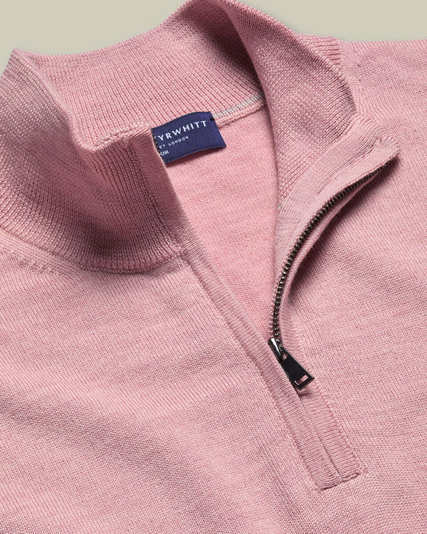 Pure Merino Quarter Zip Sweater - Pink