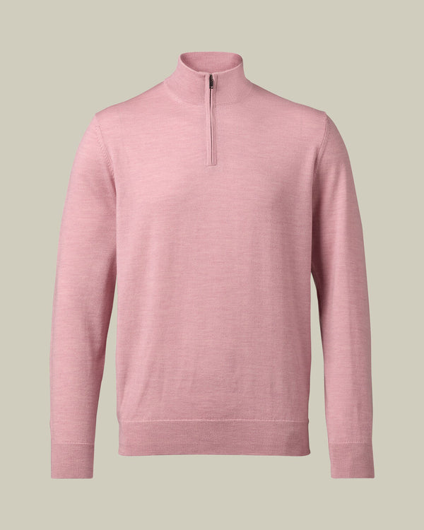 Pure Merino Quarter Zip Sweater - Pink