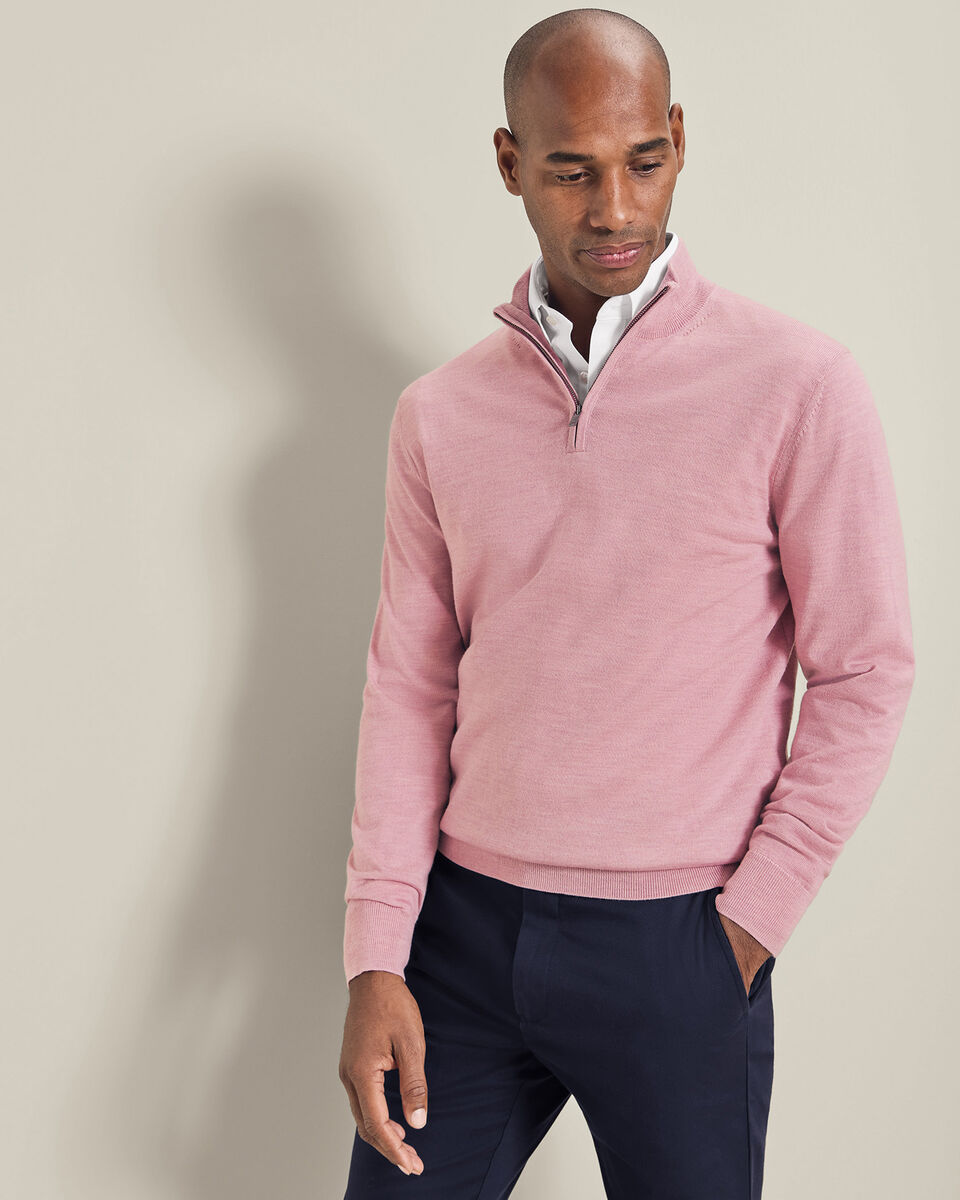 Pure Merino Quarter Zip Sweater - Pink Main image