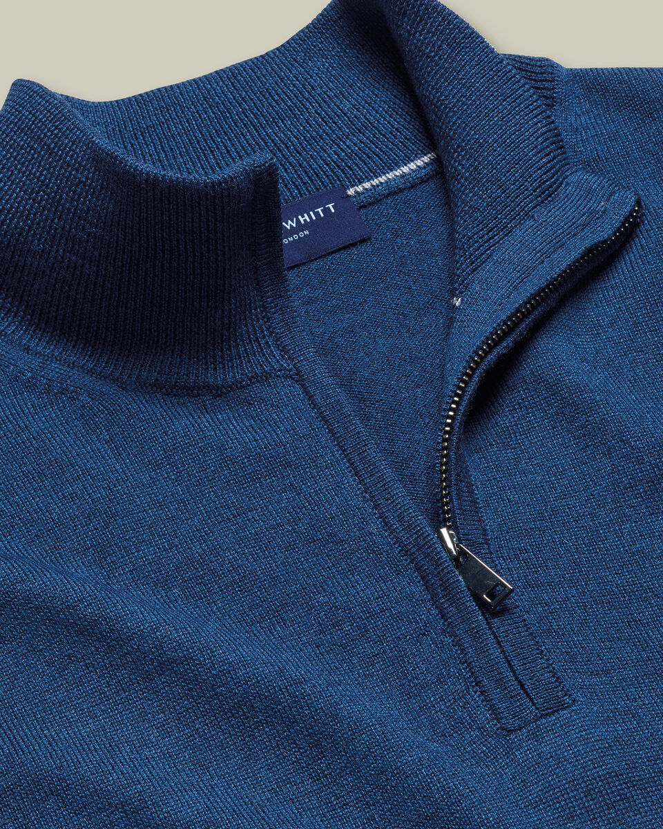 Pure Merino Quarter Zip Sweater - Royal Blue