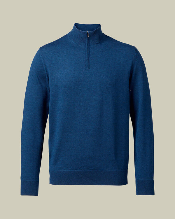 Pure Merino Quarter Zip Sweater - Royal Blue
