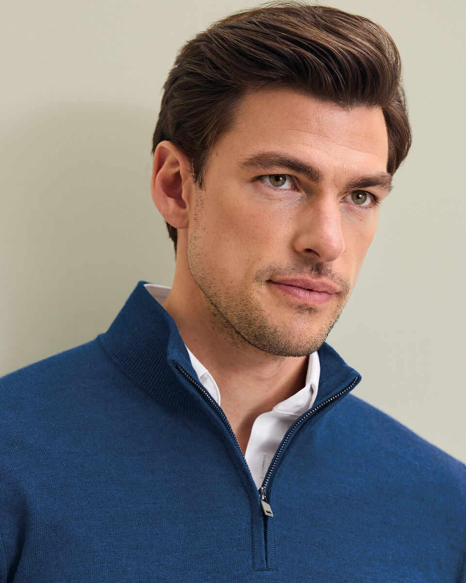 Pure Merino Quarter Zip Sweater - Royal Blue