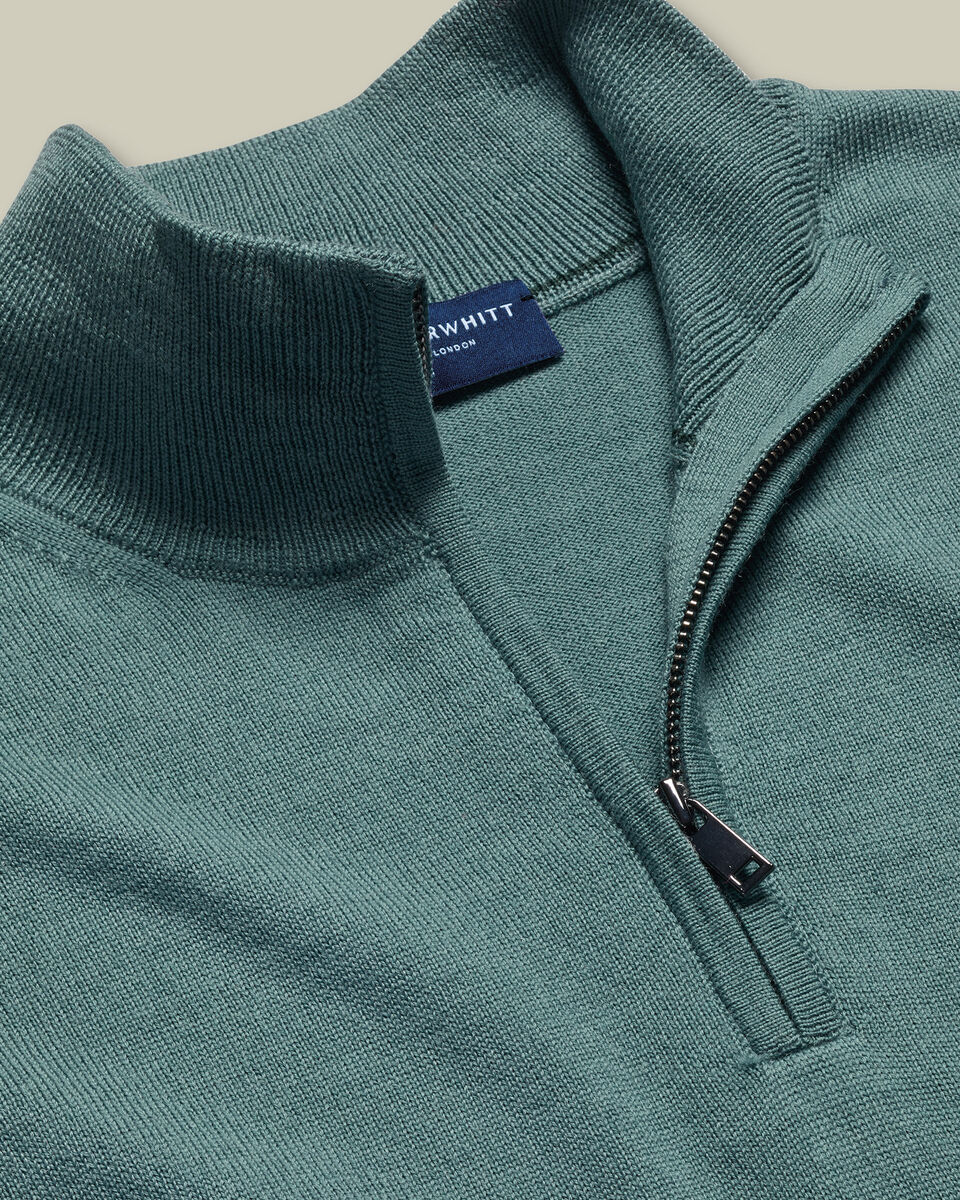 Pure Merino Quarter Zip Sweater - Teal Green