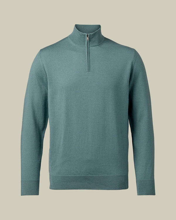 Pure Merino Quarter Zip Sweater - Teal Green