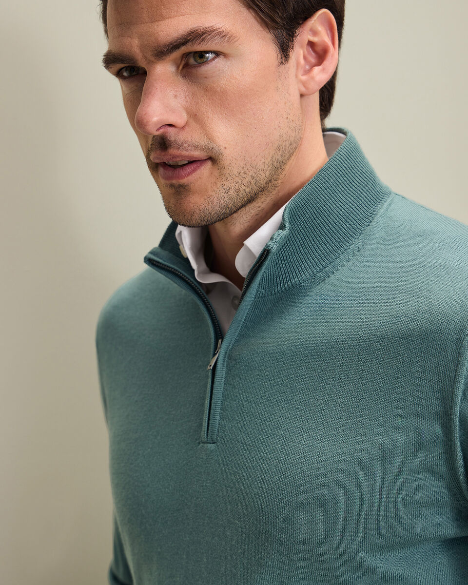 Pure Merino Quarter Zip Sweater - Teal Green