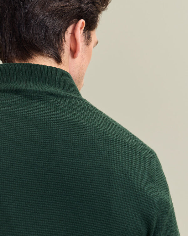 Pure Merino Textured Quarter Zip Sweater - Forest Green