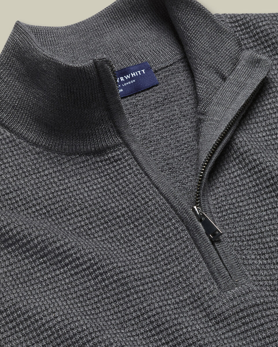 Pure Merino Textured Quarter Zip Sweater - Grey Secondary image