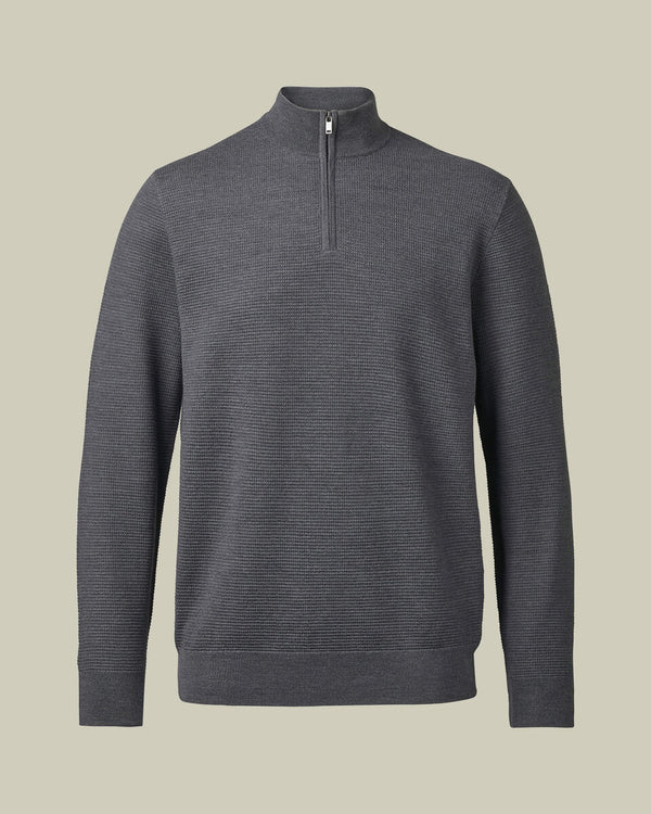 Pure Merino Textured Quarter Zip Sweater - Grey