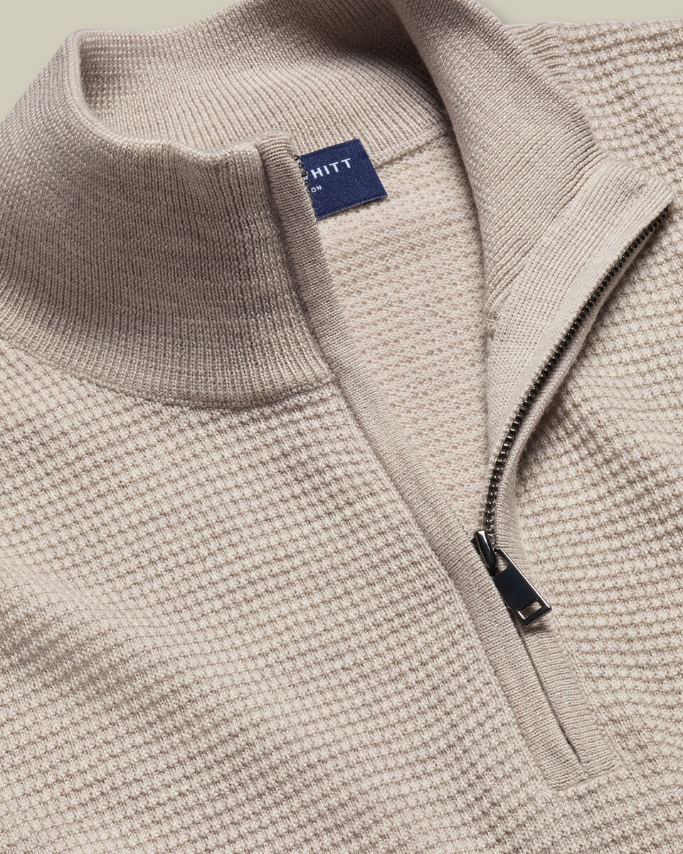 Pure Merino Textured Quarter Zip Sweater - Limestone