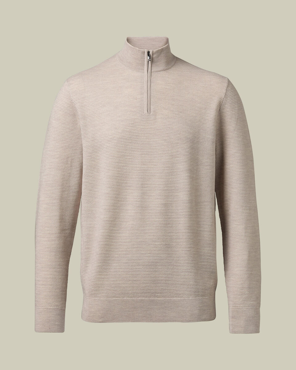 Pure Merino Textured Quarter Zip Sweater - Limestone