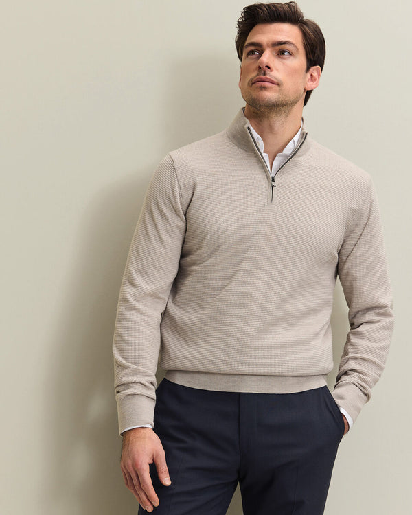 Pure Merino Textured Quarter Zip Sweater - Limestone