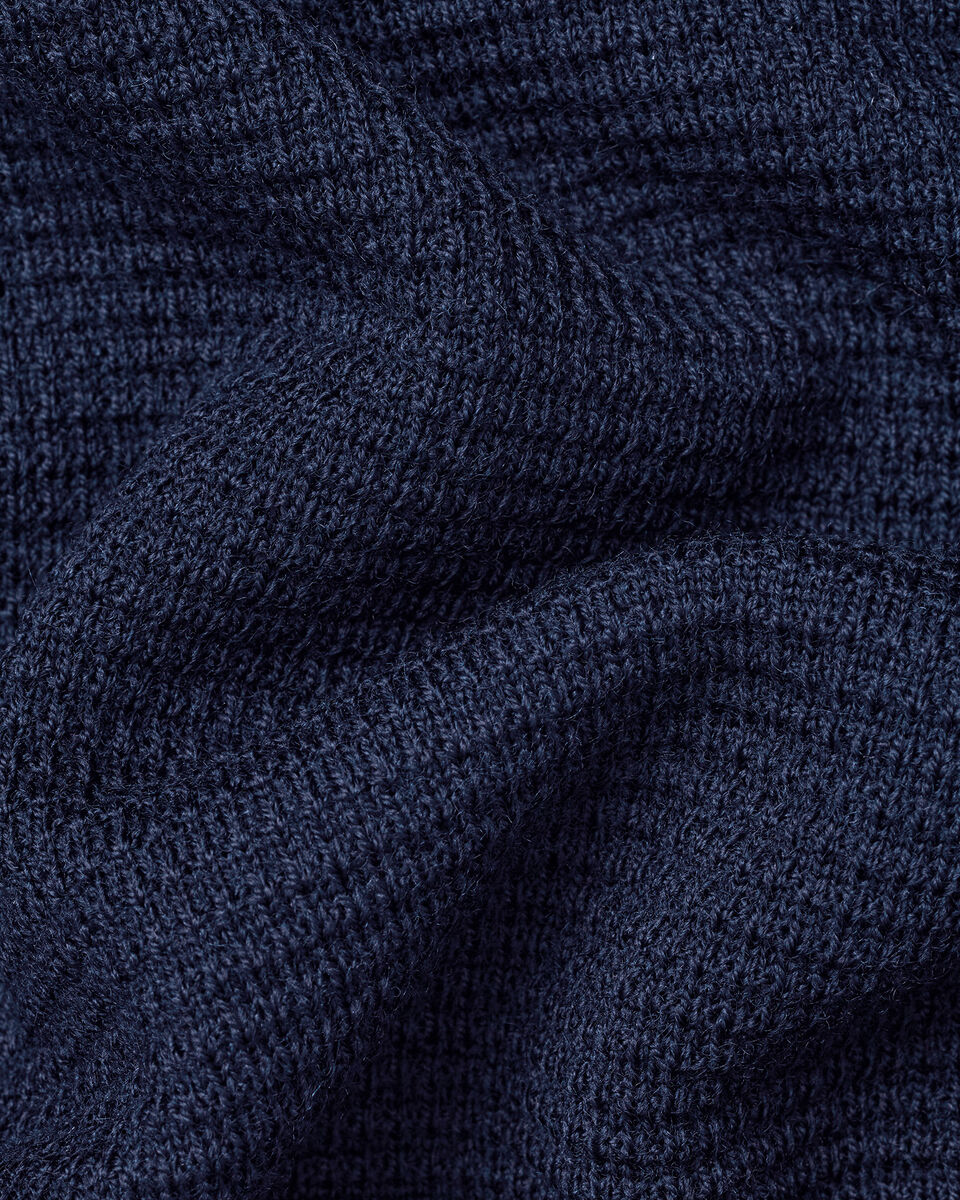 Pure Merino Textured Quarter Zip Sweater - Navy