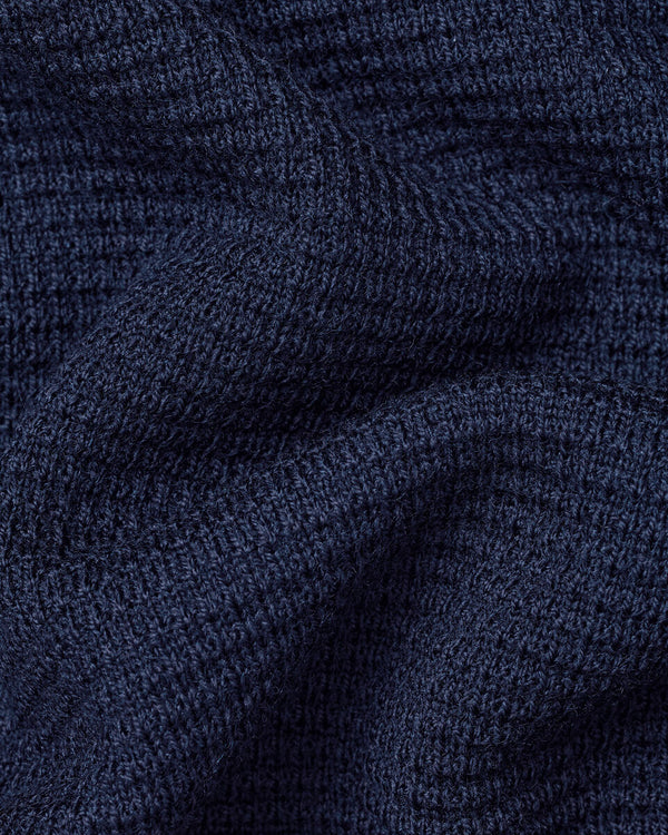 Pure Merino Textured Quarter Zip Sweater - Navy